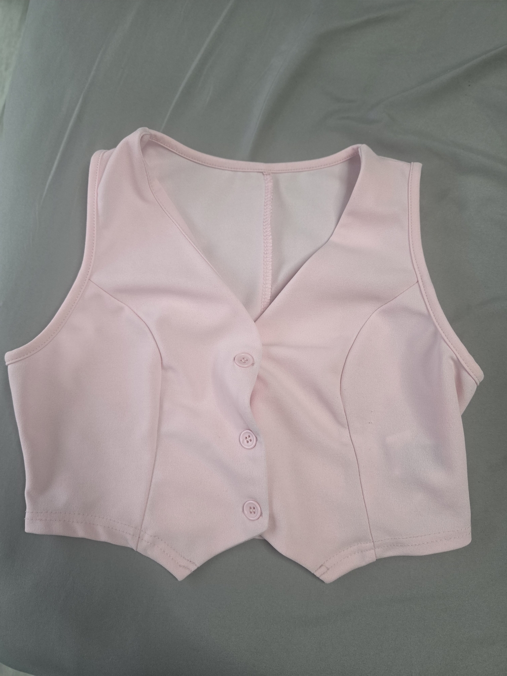 Soft Pink Button-Front Crop Top Vest